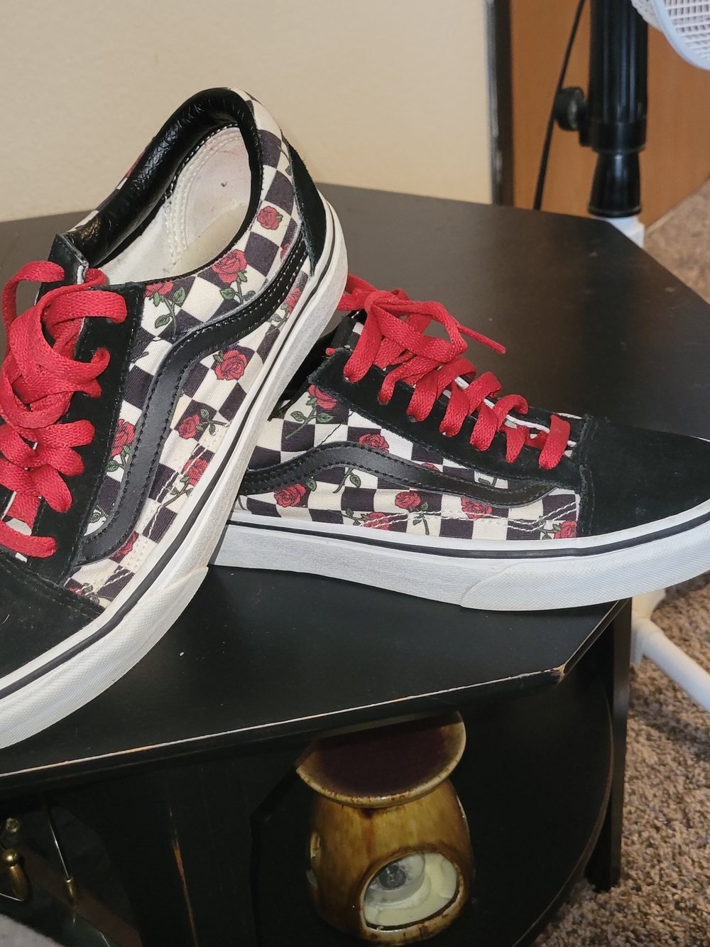 Vans Kids Old Skool Floral Checkerboard Sneakers - Black & Red